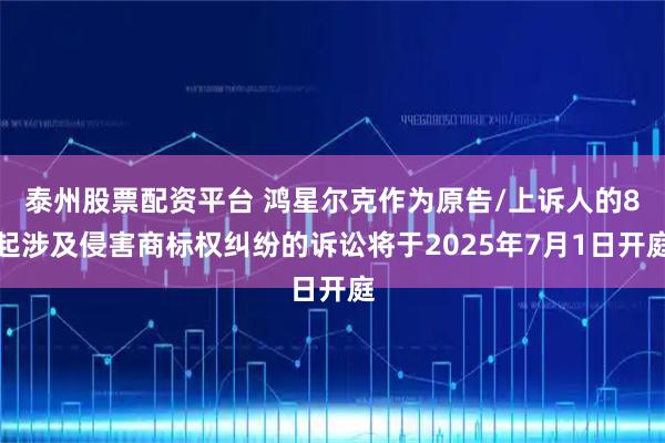 泰州股票配资平台 鸿星尔克作为原告/上诉人的8起涉及侵害商标权纠纷的诉讼将于2025年7月1日开庭
